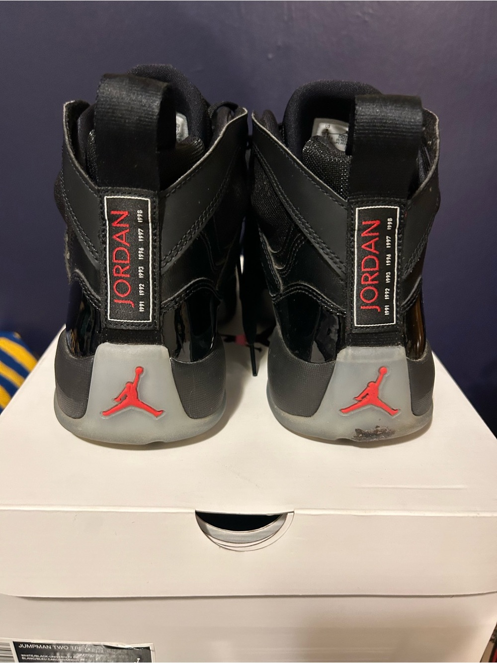 Jordan Black with Red Jumpman Retro High-Top Sneakers - Picture 4 of 6